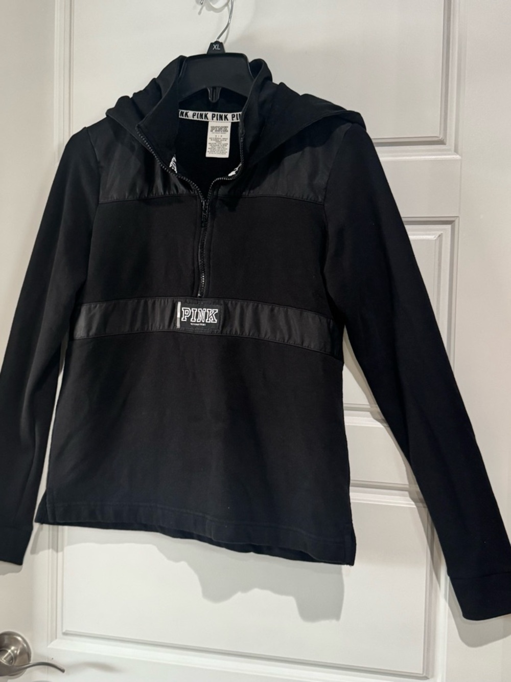 Victoria's Secret PINK Black Half-Zip Hooded Pullover - Picture 3 of 8